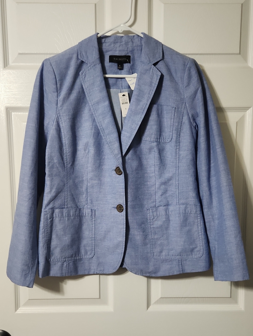 Talbots Newport Chambray Light Blue Blazer, Size 8